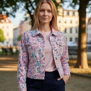 NWT Emily Wonder Spring Butterfly Pink Blue Denim Jacket Small or Medium